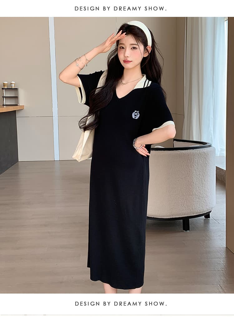 polo 드레스 2026 여름 새로운 임산부 학원 스타일 품격 폴로 칼라 반팔 치마 상세 이미지 18