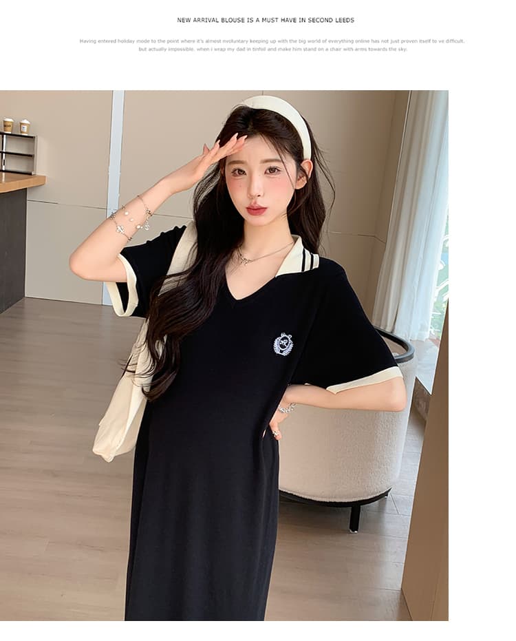 polo 드레스 2026 여름 새로운 임산부 학원 스타일 품격 폴로 칼라 반팔 치마 상세 이미지 21
