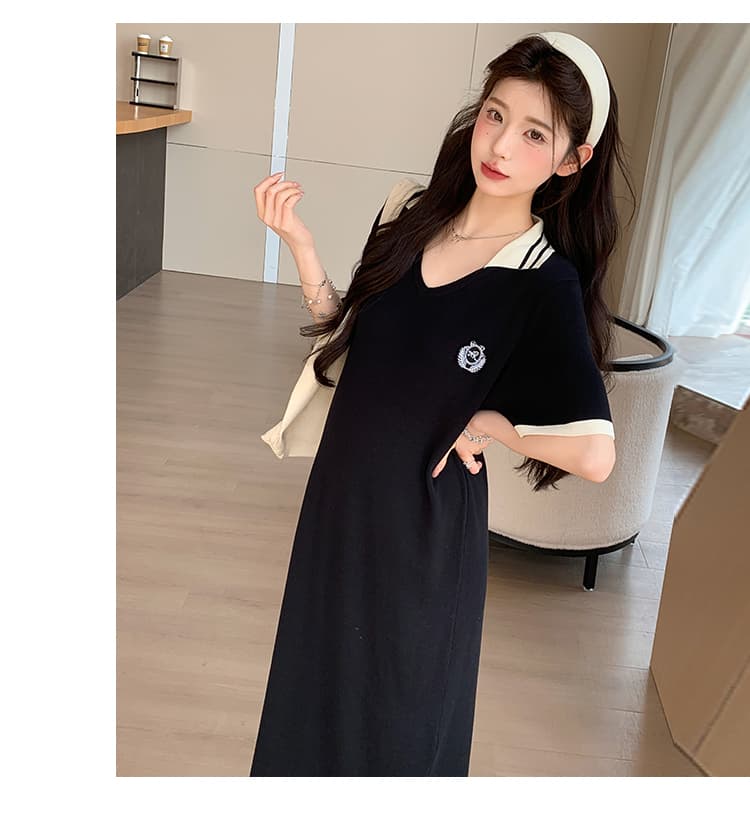 polo 드레스 2026 여름 새로운 임산부 학원 스타일 품격 폴로 칼라 반팔 치마 상세 이미지 22