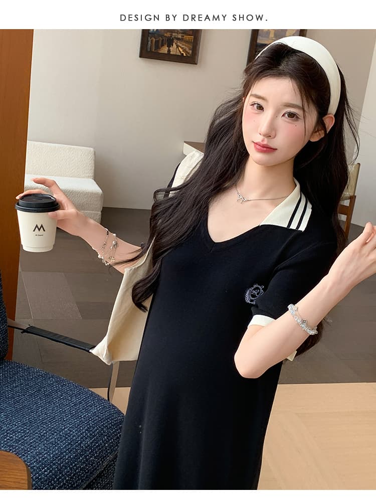polo 드레스 2026 여름 새로운 임산부 학원 스타일 품격 폴로 칼라 반팔 치마 상세 이미지 26