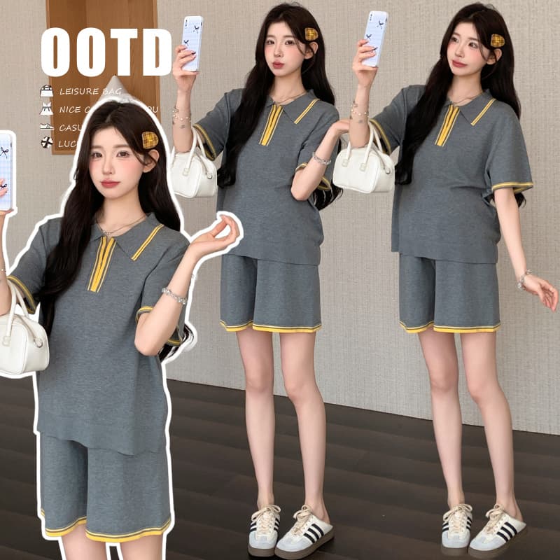 2026 새로운 임산부 페이크 레이어드 니트 세트 여름 감기 센스 주간 실크 슬림해 보이는 캐주얼 세트 이미지 2