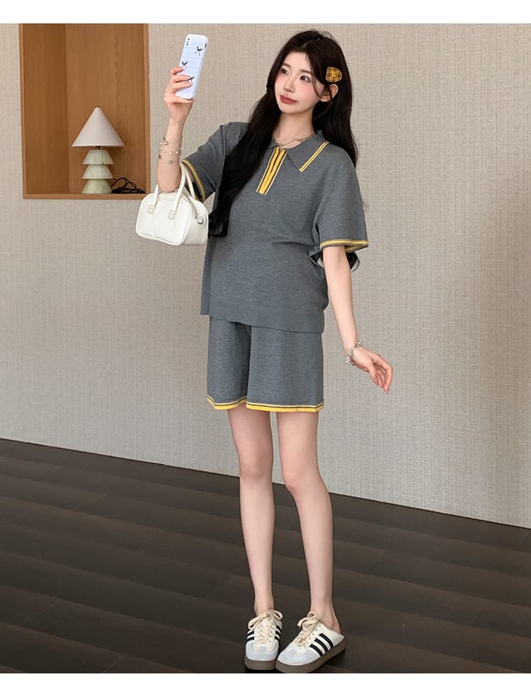 2026 새로운 임산부 페이크 레이어드 니트 세트 여름 감기 센스 주간 실크 슬림해 보이는 캐주얼 세트 상세 이미지 17