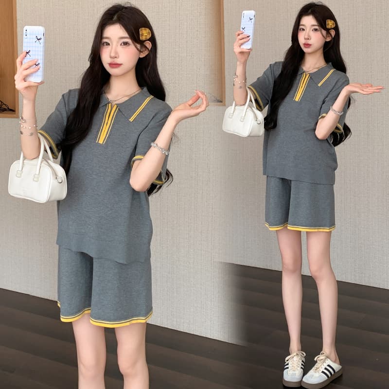 2026 새로운 임산부 페이크 레이어드 니트 세트 여름 감기 센스 주간 실크 슬림해 보이는 캐주얼 세트 이미지 5