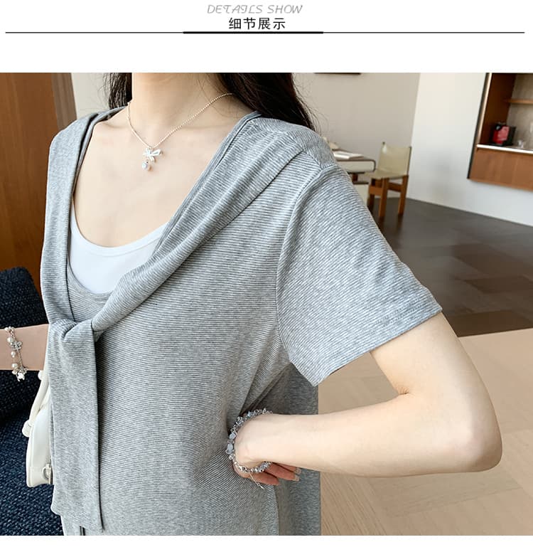2026 여름 새로운 페이크 레이어드 숄 드레스 캐주얼 슬림해 보이는 티셔츠 치마 롱 스커트 상세 이미지 54