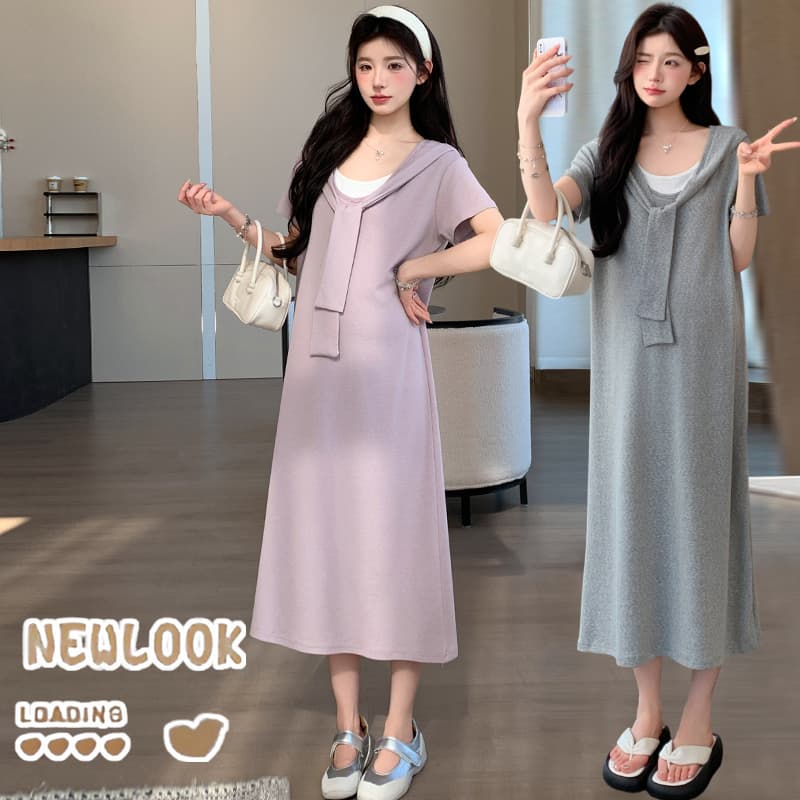 2026 여름 새로운 페이크 레이어드 숄 드레스 캐주얼 슬림해 보이는 티셔츠 치마 롱 스커트 이미지 3