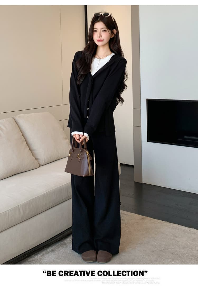 2026 가을 겨울 새로운 라운드 넥 학원 스타일 니트 배색 페이크 레이어드 숄 셔츠 게으른 착용 가져 가라. 세트 상세 이미지 33