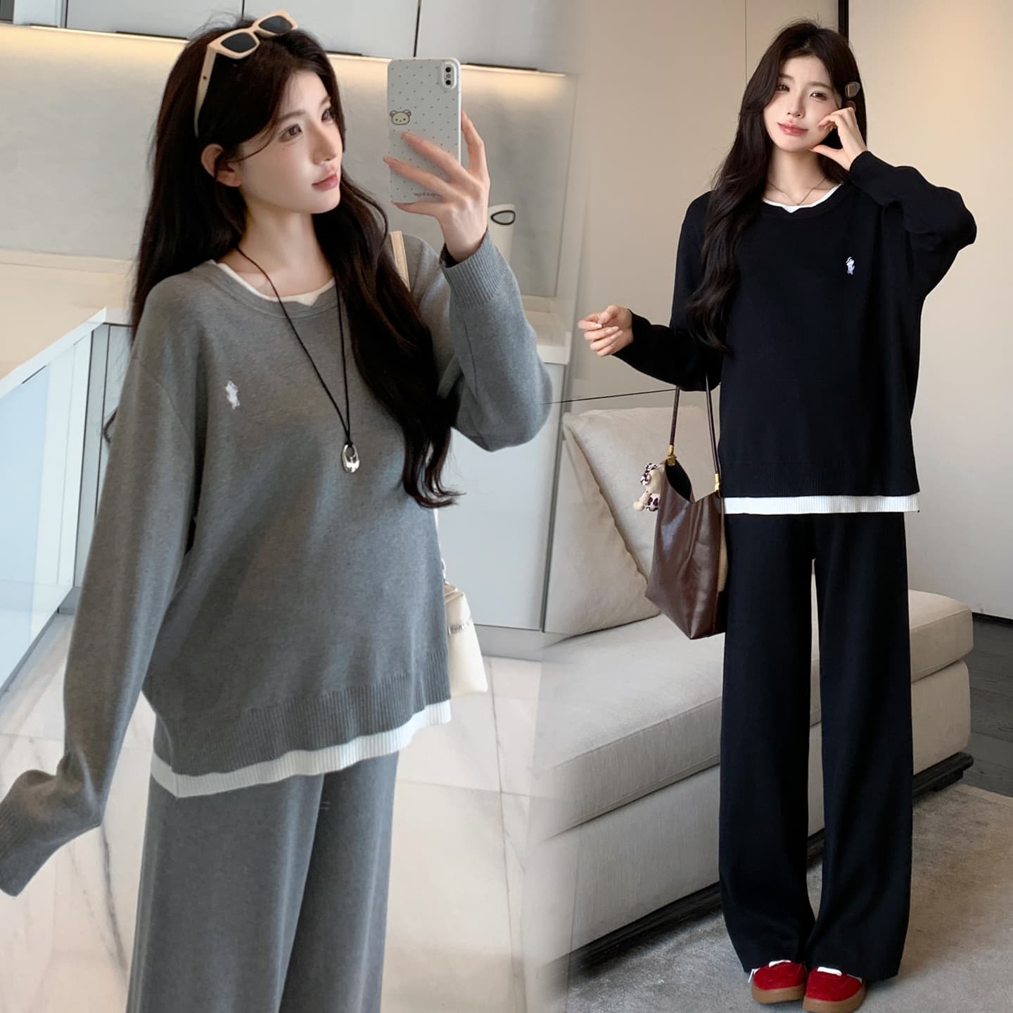 2026 가을 겨울 새로운 스택 칼라 디자인 게으른 캐주얼 착용 가져 가라. 세트 이미지 3