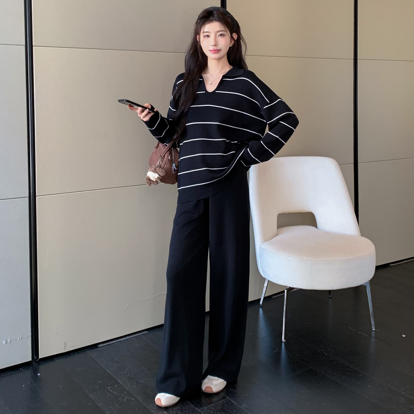 2026 가을 겨울 새로운 갈매기 칼라 게으른 캐주얼 착용 가져 가라. 세트 이미지 6