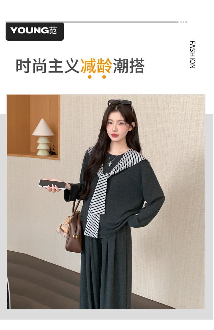 2026 새로운 가을 겨울 한 부서 캐주얼 라운드 넥 숄 긴팔 3종 세트 상세 이미지 2