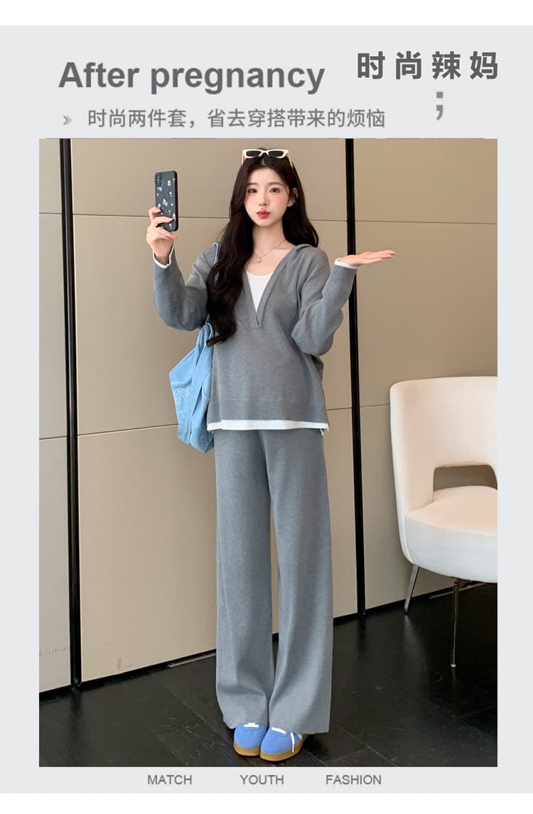 2026 가을 겨울 새로운 후드 페이크 레이어드 슬림해 보이는 캐주얼 세트 상세 이미지 1