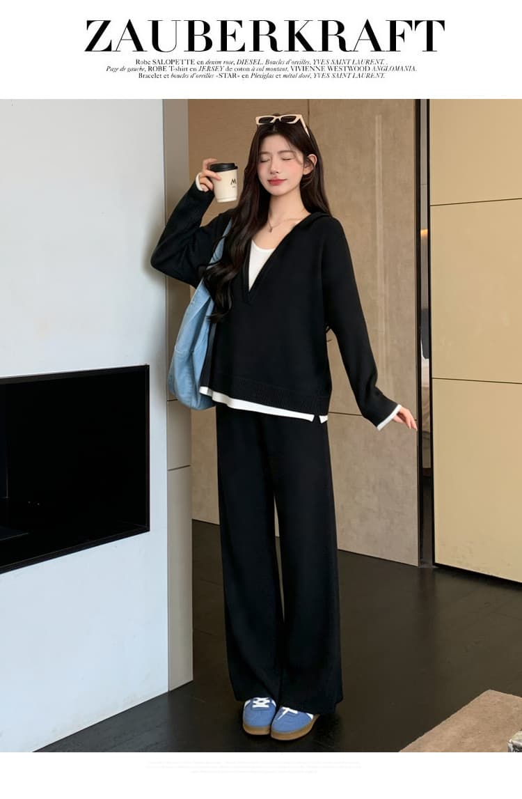 2026 가을 겨울 새로운 후드 페이크 레이어드 슬림해 보이는 캐주얼 세트 상세 이미지 14