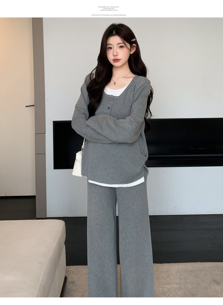 2026 가을 겨울 새로운 페이크 레이어드 라운드 넥 캐주얼 슬림해 보이는 세트 상세 이미지 32