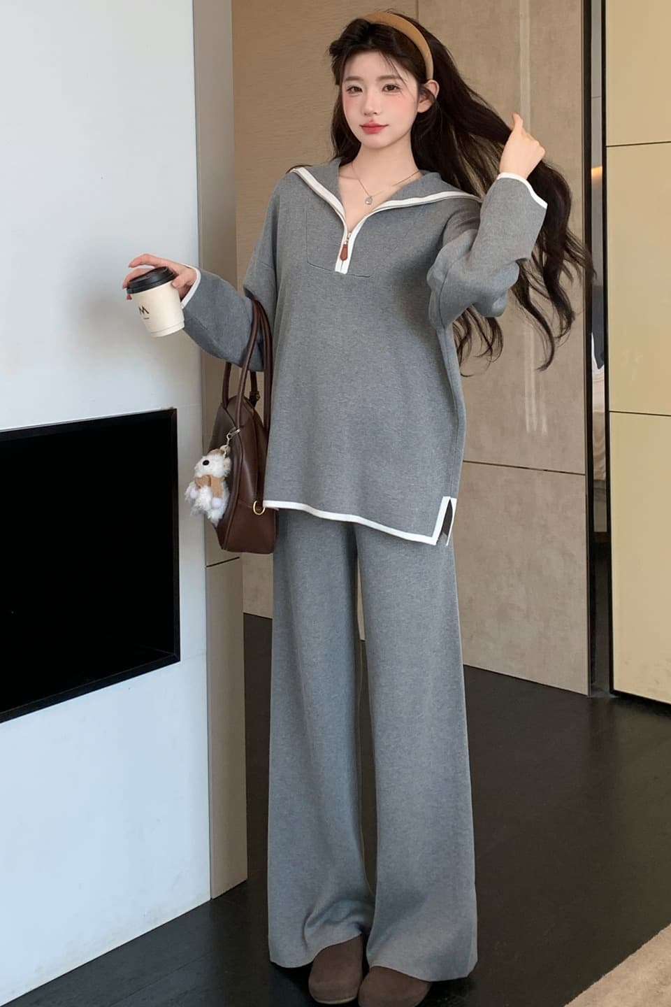 2026 새로운 가을 겨울 해군 칼라 슬림해 보이는 캐주얼 세트 이미지 7