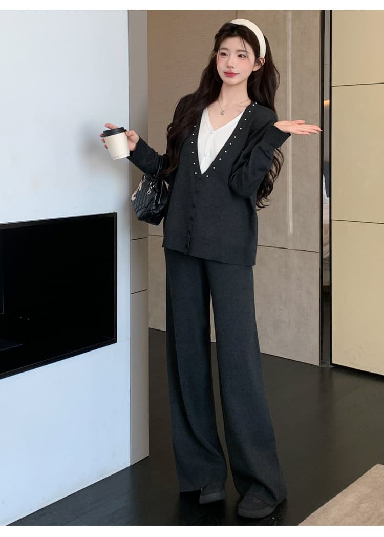 2026 가을 겨울 새로운 레트로 비즈 박기 자수 캐주얼 세트 상세 이미지 24