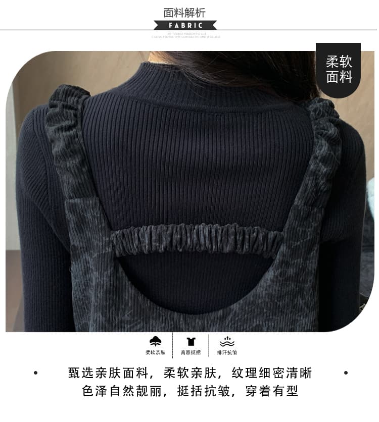 2026 가을 겨울 임산부 홀치기 염색 멜빵 스커트 루즈핏 표지 고기 슬림해 보이는 니트 만나는 투피스 세트 상세 이미지 9