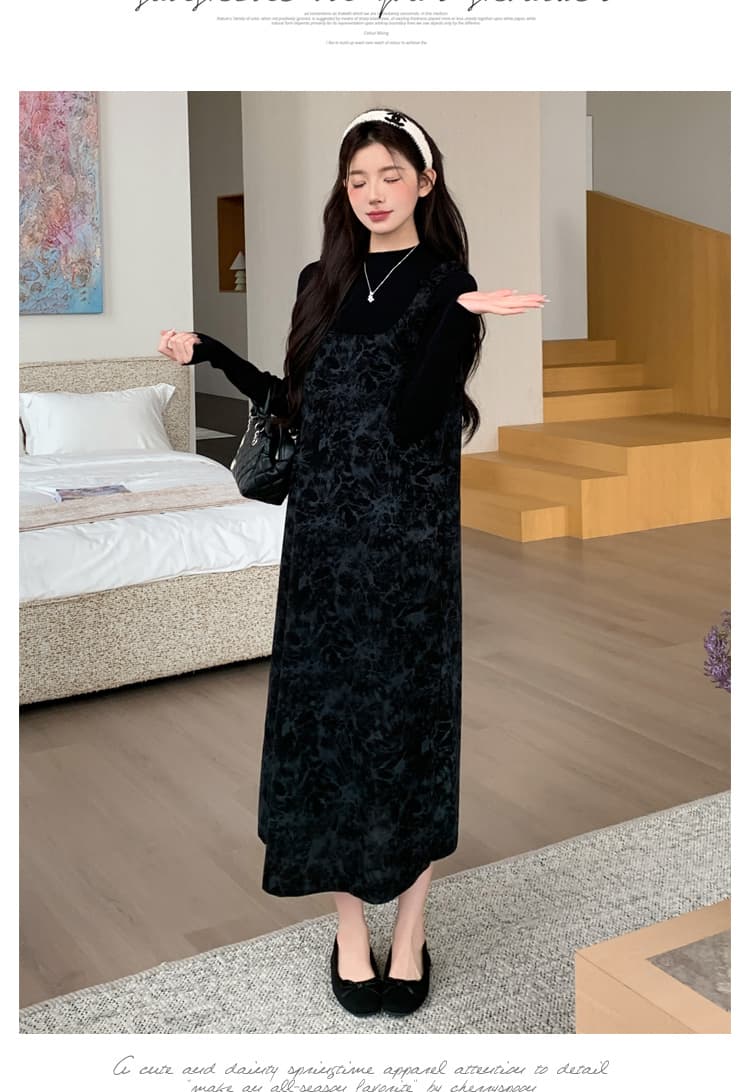 2026 가을 겨울 임산부 홀치기 염색 멜빵 스커트 루즈핏 표지 고기 슬림해 보이는 니트 만나는 투피스 세트 상세 이미지 18