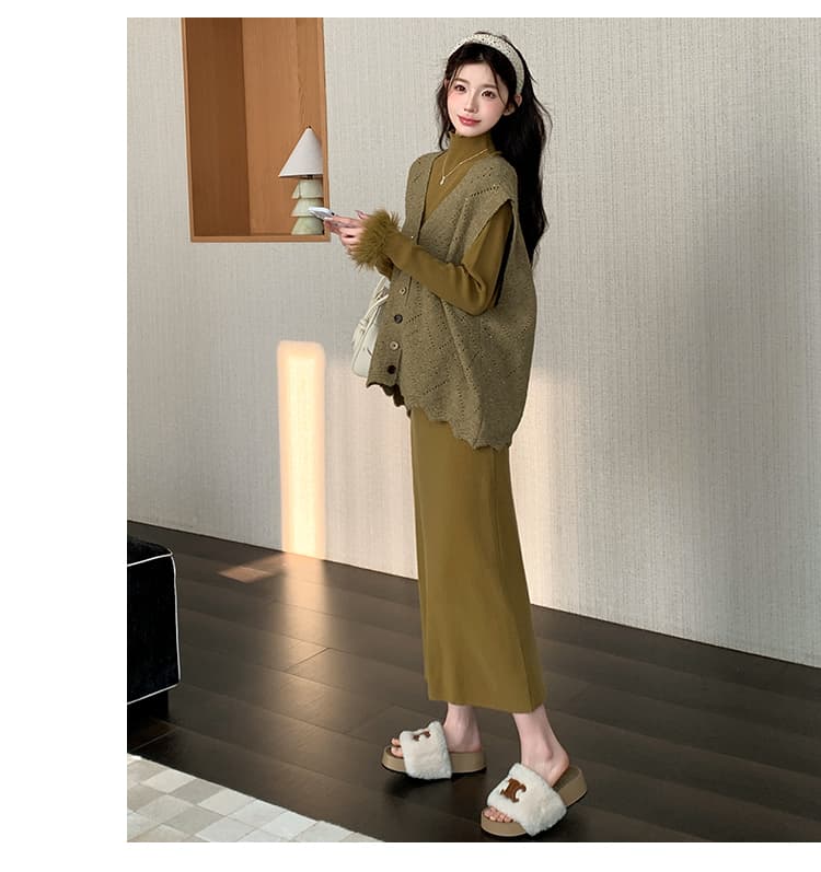 2026 가을 겨울 새로운 부드러운 찹쌀 한 부서 임산부 니트 투피스 세트 롱 코트 반신 스커트 표지 배 슬림해 보이는 가을 겨울 다용도 상세 이미지 17
