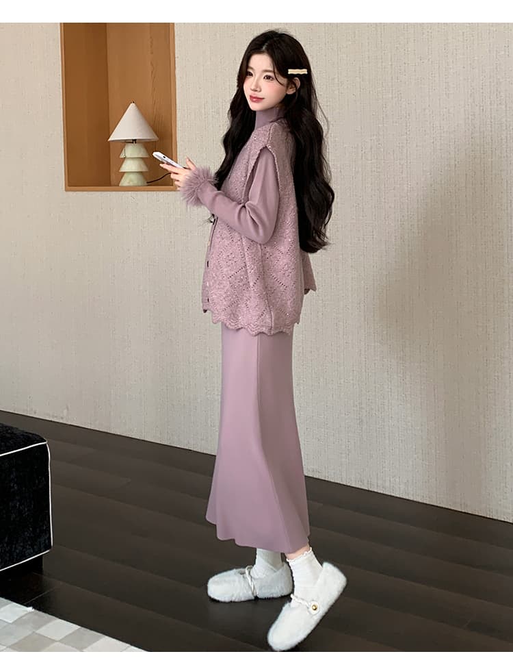 2026 가을 겨울 새로운 부드러운 찹쌀 한 부서 임산부 니트 투피스 세트 롱 코트 반신 스커트 표지 배 슬림해 보이는 가을 겨울 다용도 상세 이미지 40