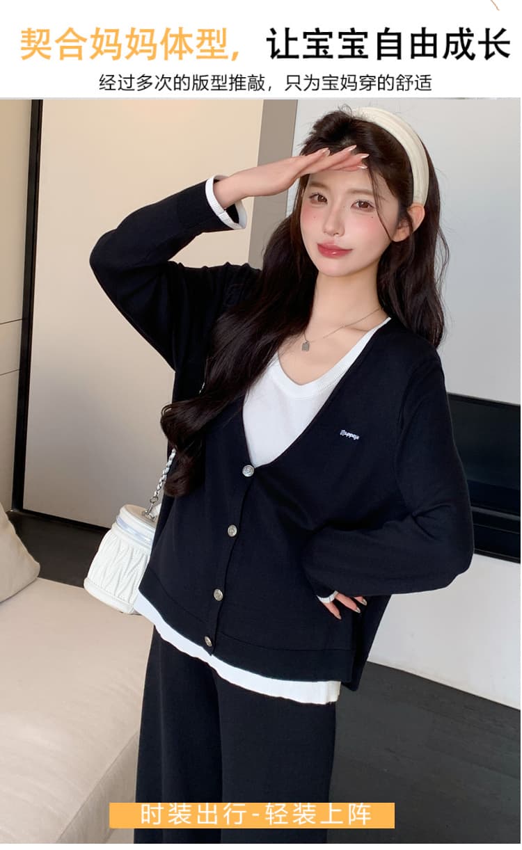 2026 가을 새로운 라운드 넥 페이크 레이어드 자수 디자인 슬림해 보이는 캐주얼 세트 상세 이미지 2