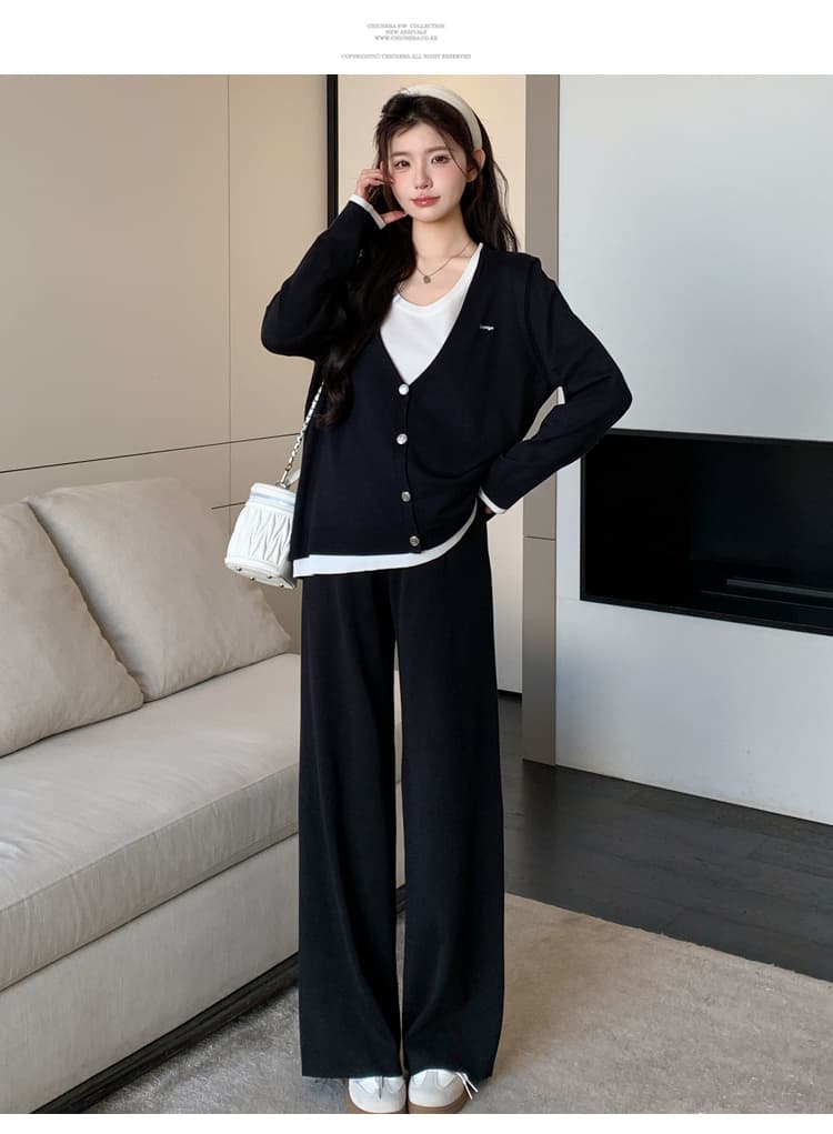 2026 가을 새로운 라운드 넥 페이크 레이어드 자수 디자인 슬림해 보이는 캐주얼 세트 상세 이미지 35