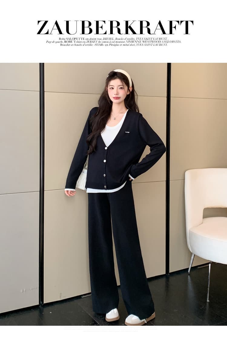 2026 가을 새로운 라운드 넥 페이크 레이어드 자수 디자인 슬림해 보이는 캐주얼 세트 상세 이미지 43