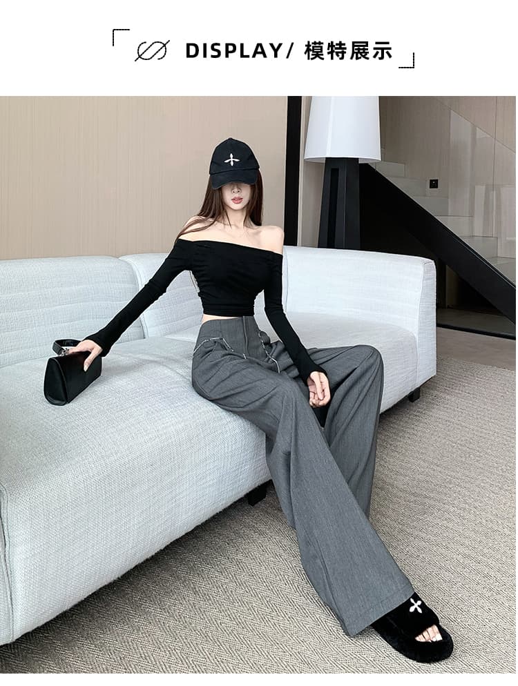 고급 센스 루즈핏 와이드 레깅스 바지 2026 봄 새로운 디자인 센스 허리 사슬 하이웨이스트 슬림해 보이는 캐주얼 바닥 청소 바지 트렌디 상세 이미지 10