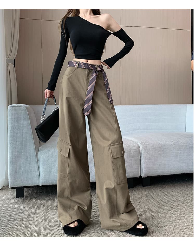 아메리칸 레트로 워크웨어 팬츠 여성 2026 가을 새로운 디자인 센스 패션 스카프 루즈핏 슬림해 보이는 캐주얼 긴 바지 트렌디 상세 이미지 15