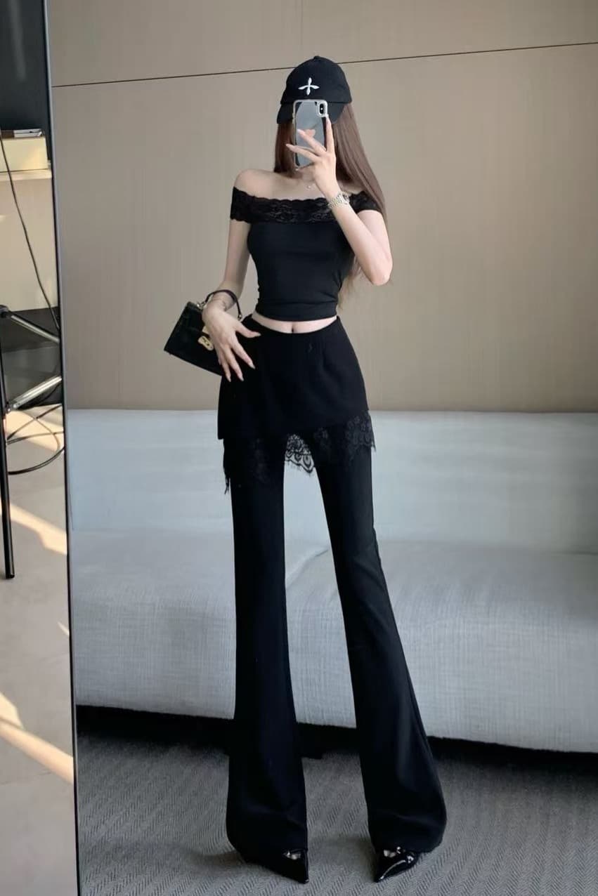 화이트 레이스 페이크 레이어드 랩스커트팬츠 부츠컷 바지 여성 2026 봄 여름 새로운 하이웨이스트 슬림해 보이는 패션 캐주얼 바닥 청소 바지 이미지 6