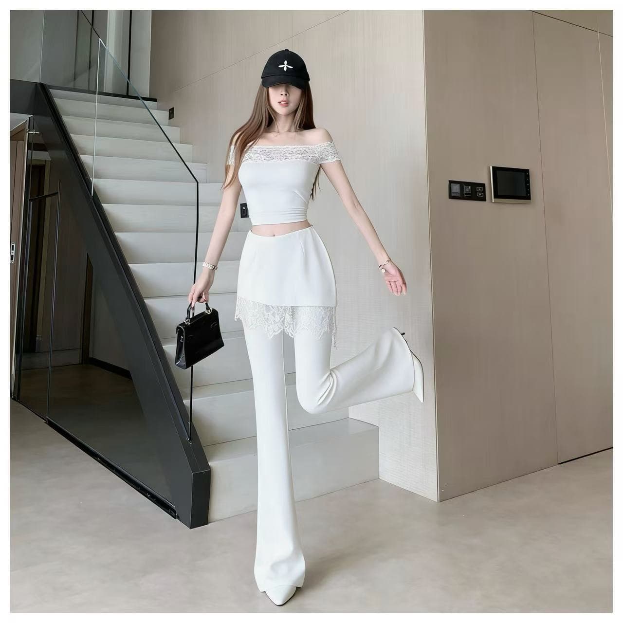 화이트 레이스 페이크 레이어드 랩스커트팬츠 부츠컷 바지 여성 2026 봄 여름 새로운 하이웨이스트 슬림해 보이는 패션 캐주얼 바닥 청소 바지 상세 이미지 13