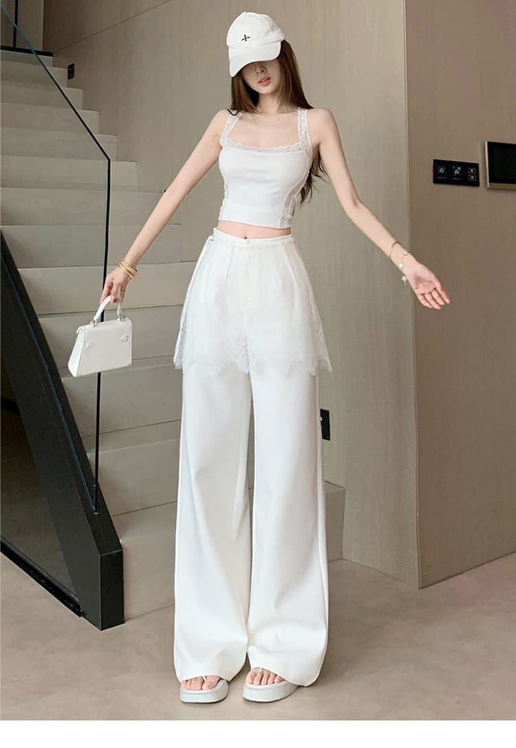 탈착식 레이스 랩스커트팬츠 와이드 레깅스 바지 2026 봄 여름 새로운 하이웨이스트 슬림해 보이는 도루 센스 캐주얼 스트레이트 바닥 청소 바지 상세 이미지 21