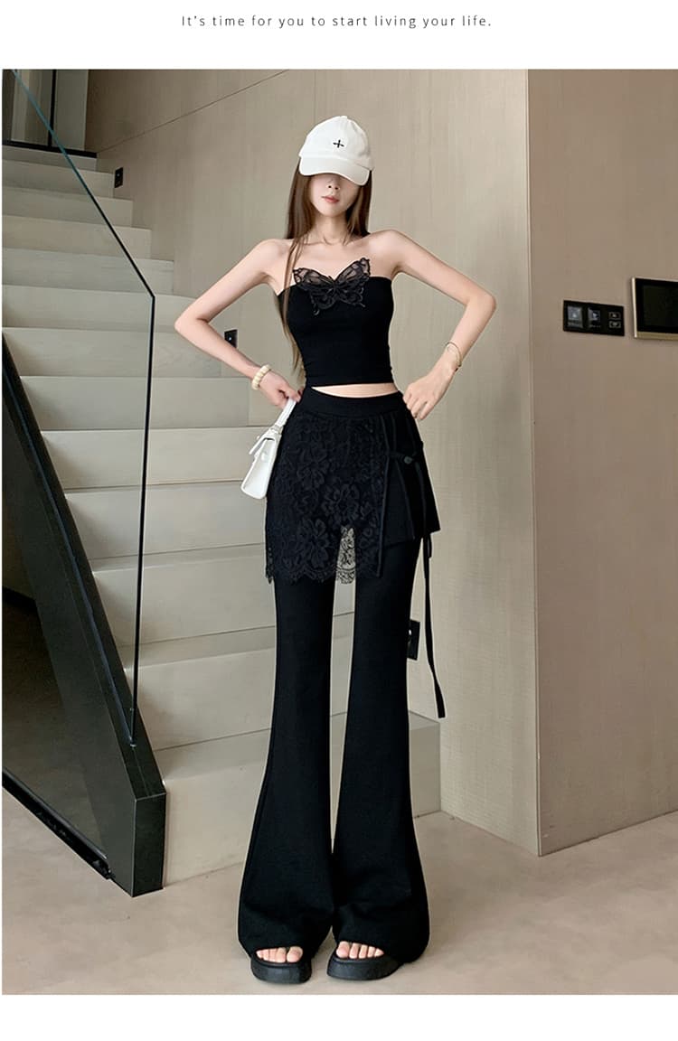 높은 품질 레이스 조각 랩스커트팬츠 부츠컷 바지 여성 2026 봄 여름 새로운 하이웨이스트 몸매 가꾸기 슬림해 보이는 도루 센스 바닥 청소 바지 상세 이미지 14