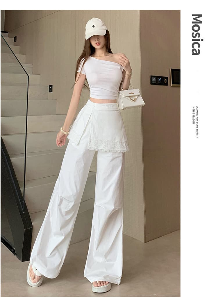 한 부서 화이트 레이스 레이스 랩스커트팬츠 캐주얼 바지 여성 2026 봄 여름 새로운 하이웨이스트 슬림해 보이는 투피스 세트 와이드 레그 팬츠 상세 이미지 24