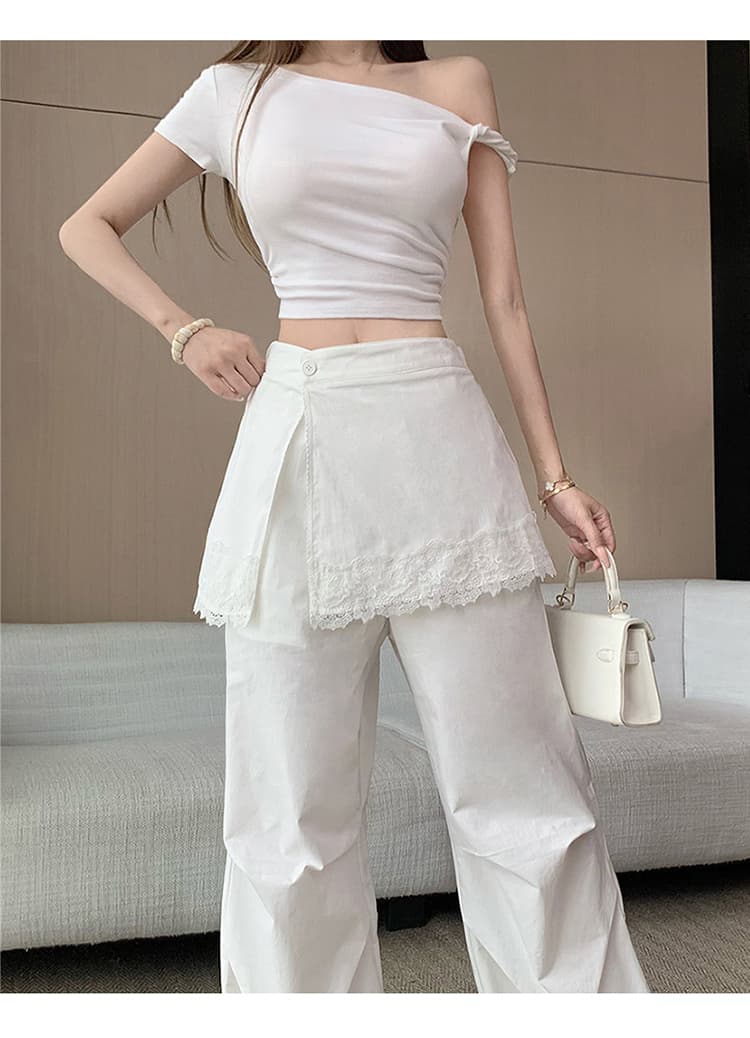 한 부서 화이트 레이스 레이스 랩스커트팬츠 캐주얼 바지 여성 2026 봄 여름 새로운 하이웨이스트 슬림해 보이는 투피스 세트 와이드 레그 팬츠 상세 이미지 29