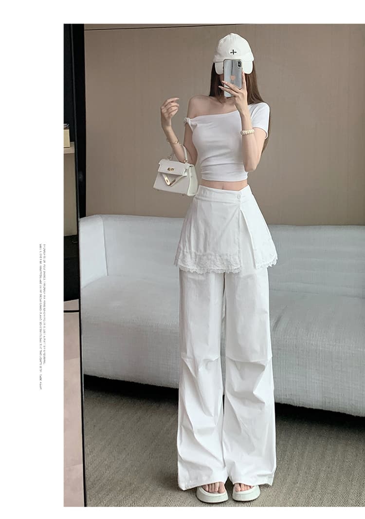 한 부서 화이트 레이스 레이스 랩스커트팬츠 캐주얼 바지 여성 2026 봄 여름 새로운 하이웨이스트 슬림해 보이는 투피스 세트 와이드 레그 팬츠 상세 이미지 31
