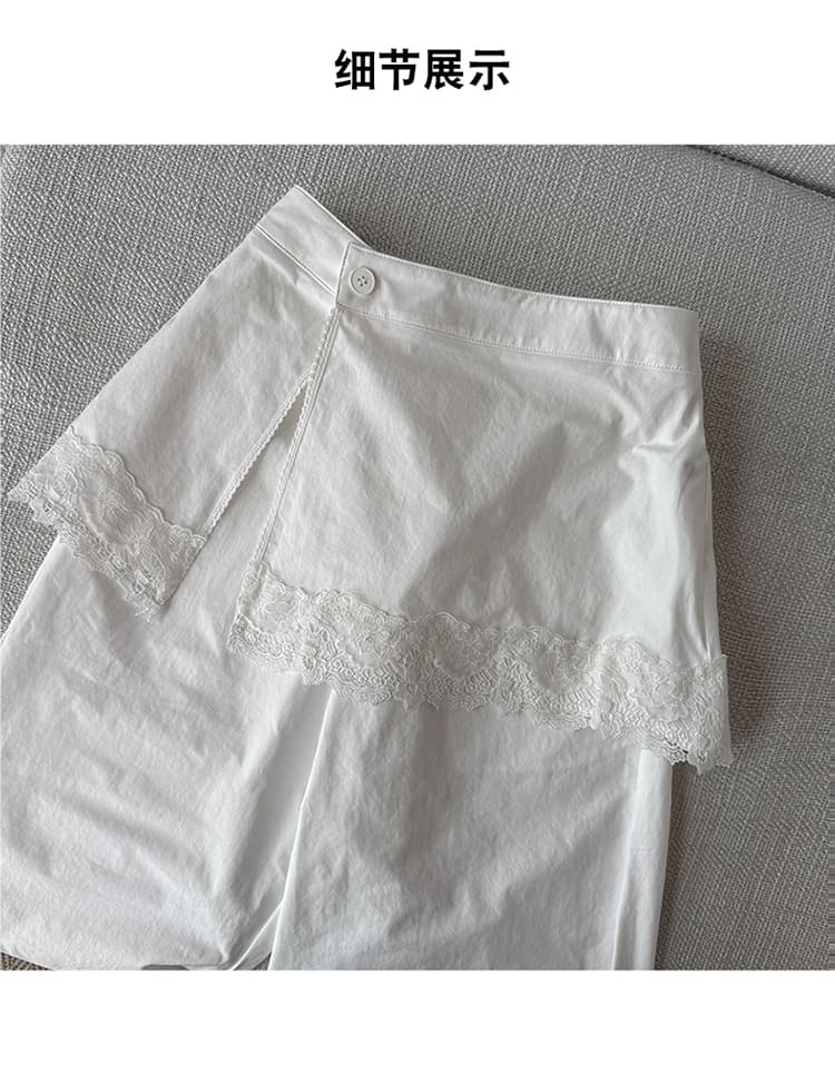 한 부서 화이트 레이스 레이스 랩스커트팬츠 캐주얼 바지 여성 2026 봄 여름 새로운 하이웨이스트 슬림해 보이는 투피스 세트 와이드 레그 팬츠 상세 이미지 33