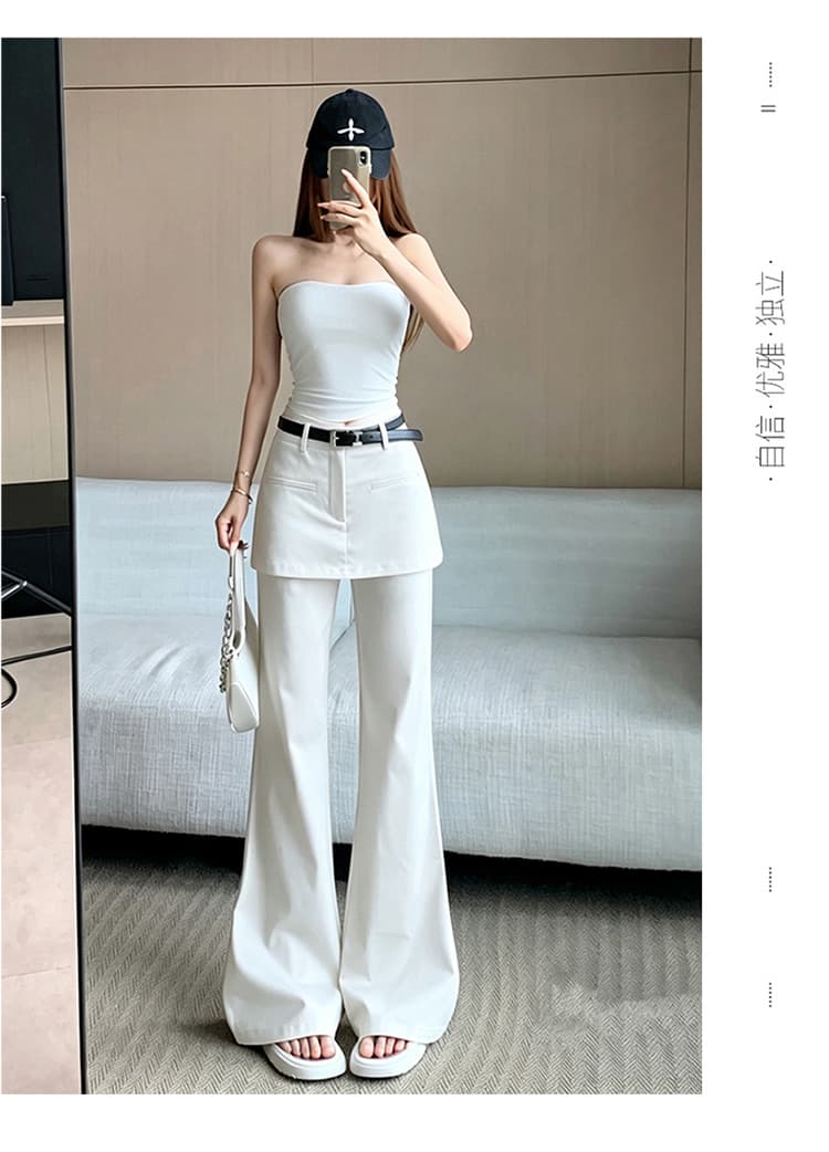 높은 품질 페이크 레이어드 랩스커트팬츠 부츠컷 바지 여성 2026 여름 새로운 패션 하이웨이스트 슬림해 보이는 도루 센스 캐주얼 긴 바지 상세 이미지 17