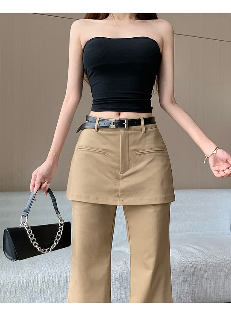 높은 품질 페이크 레이어드 랩스커트팬츠 부츠컷 바지 여성 2026 여름 새로운 패션 하이웨이스트 슬림해 보이는 도루 센스 캐주얼 긴 바지 상세 이미지 30