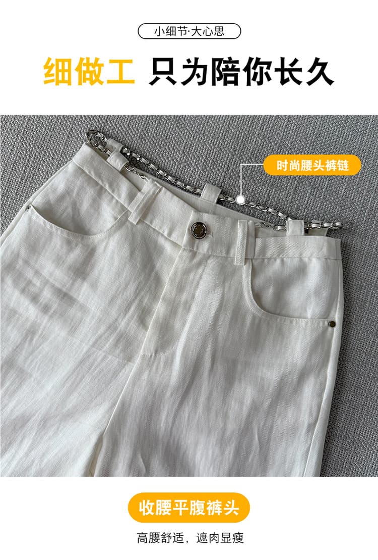 높은 품질 주간 실크 아마 와이드 레깅스 바지 2026 여름 새로운 패션 홀로우 아웃 허리 사슬 슬림해 보이는 도루 센스 바닥 청소 바지 상세 이미지 11