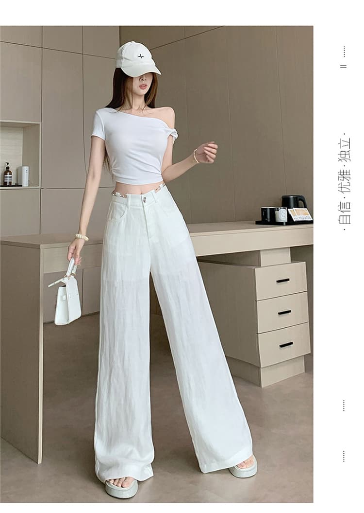 높은 품질 주간 실크 아마 와이드 레깅스 바지 2026 여름 새로운 패션 홀로우 아웃 허리 사슬 슬림해 보이는 도루 센스 바닥 청소 바지 상세 이미지 19
