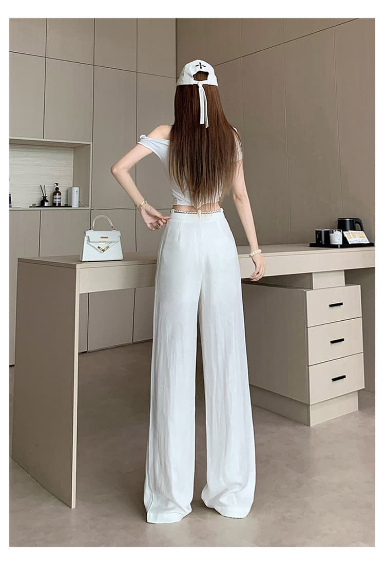 높은 품질 주간 실크 아마 와이드 레깅스 바지 2026 여름 새로운 패션 홀로우 아웃 허리 사슬 슬림해 보이는 도루 센스 바닥 청소 바지 상세 이미지 28