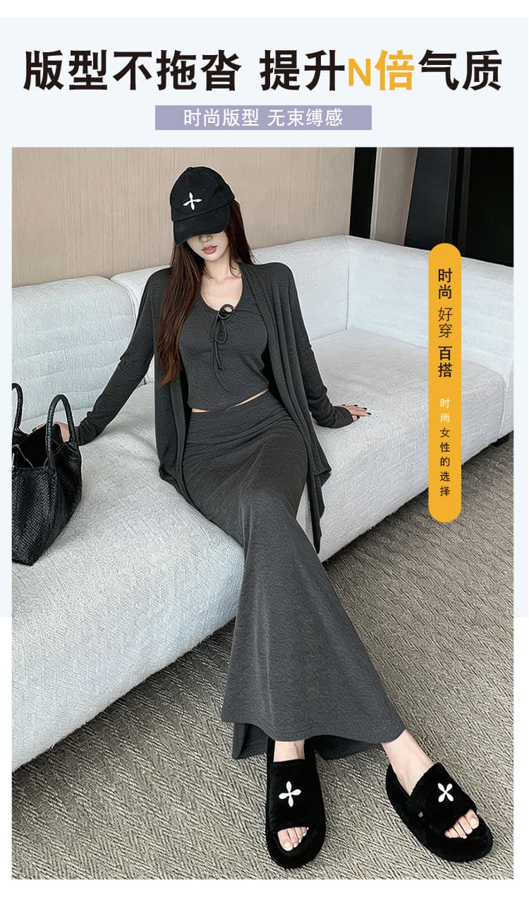 익스트림 제인 바람 고급 센스 세 조각 여성 세트 2026 가을 새로운 패션 오픈 가디건 슬립 반신 스커트 슬림해 보이는 세트 상세 이미지 7