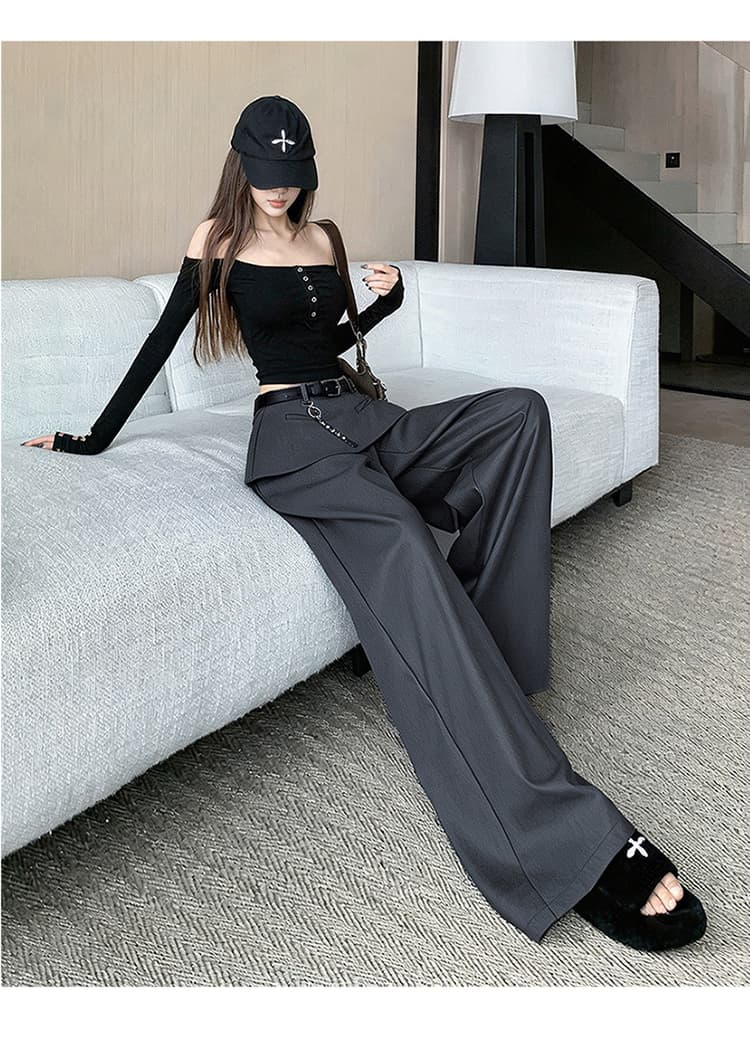 어두운 회색 방귀 커튼 페이크 레이어드 와이드 레깅스 바지 2026 가을 새로운 루즈핏 슬림해 보이는 표지 넓적 다리 캐주얼 바닥 청소 바지 트렌디 상세 이미지 28