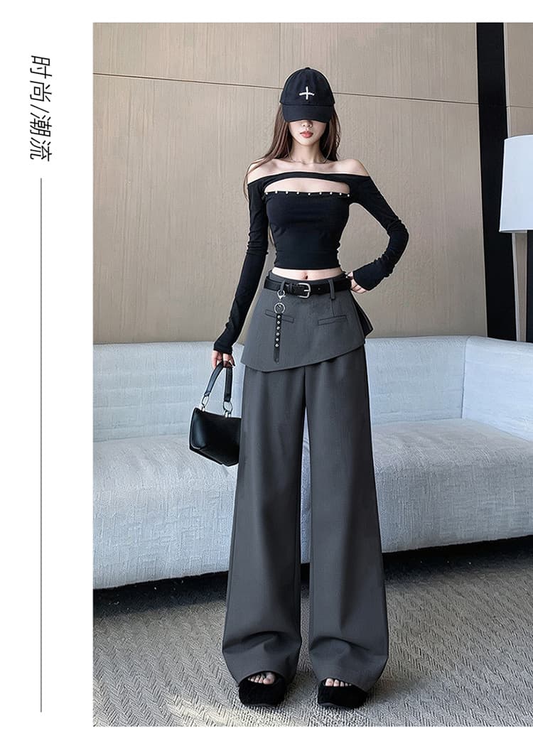 어두운 회색 방귀 커튼 페이크 레이어드 와이드 레깅스 바지 2026 가을 새로운 루즈핏 슬림해 보이는 표지 넓적 다리 캐주얼 바닥 청소 바지 트렌디 상세 이미지 29