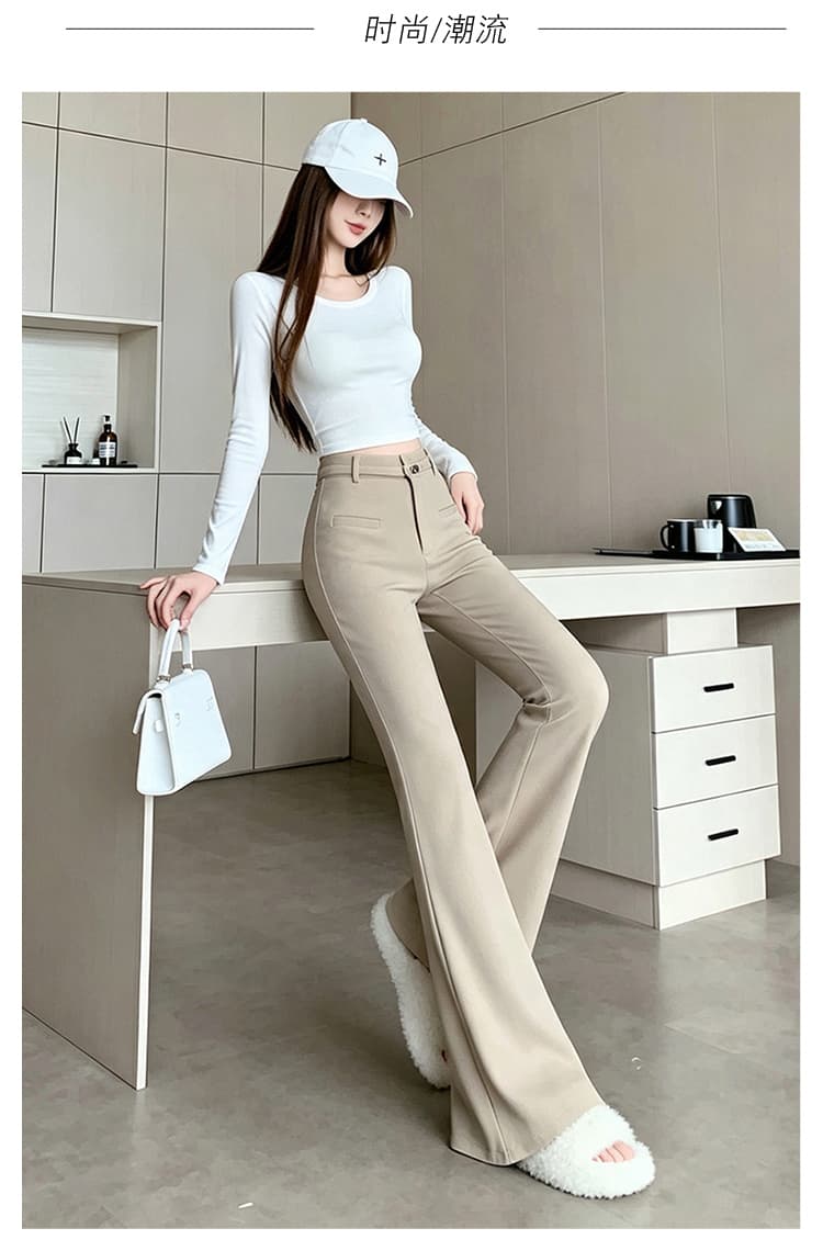 고급 센스 미니멀리즘 커피 색상 부츠컷 바지 여성 2026 가을 새로운 하이웨이스트 슬림해 보이는 길다 다용도 캐주얼 바닥 청소 바지 트렌디 상세 이미지 15