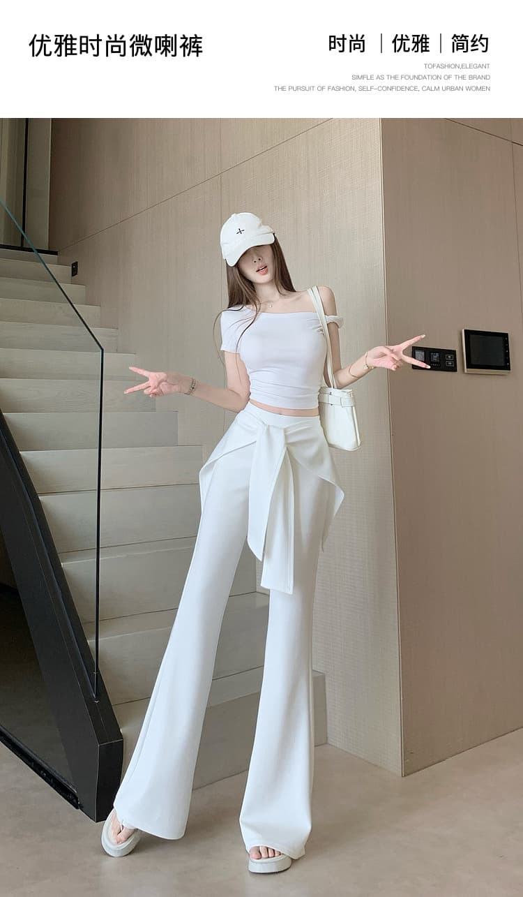 랩스커트팬츠 스트랩 부츠컷 바지 여성 하이웨이스트 몸매 가꾸기 슬림해 보이는 캐주얼 바지 검정색 화이트 패션 찹쌀 나팔 바지 상세 이미지 1