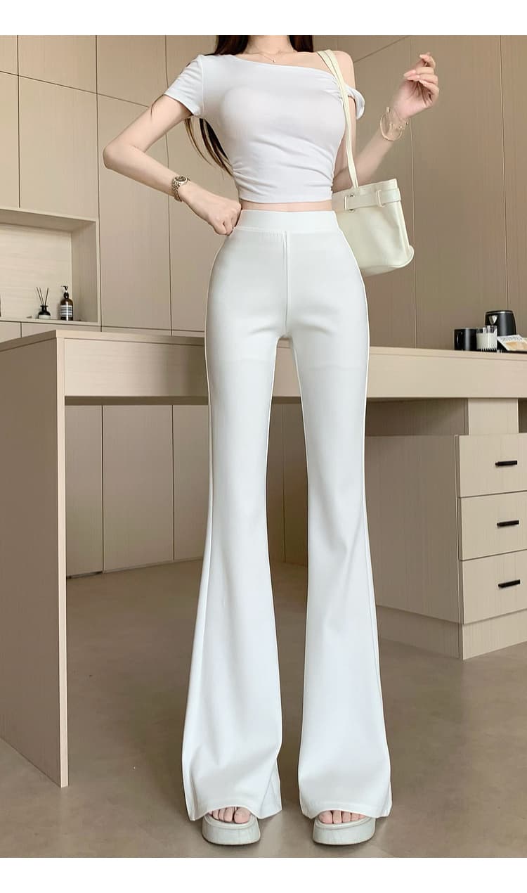 랩스커트팬츠 스트랩 부츠컷 바지 여성 하이웨이스트 몸매 가꾸기 슬림해 보이는 캐주얼 바지 검정색 화이트 패션 찹쌀 나팔 바지 상세 이미지 21