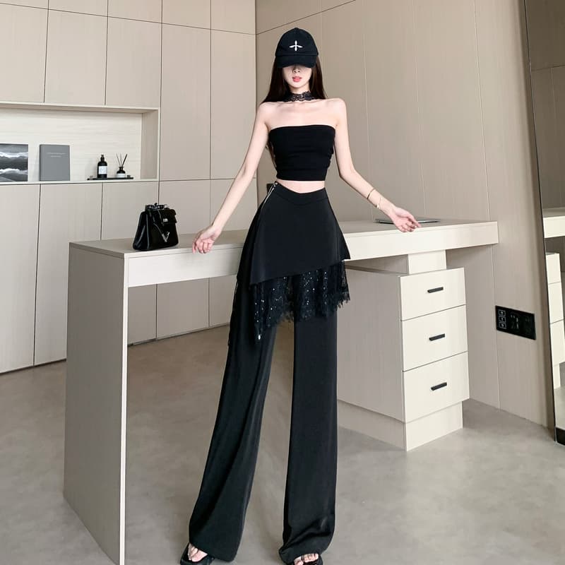 화이트 레이스 조각 하이웨이스트 랩스커트팬츠 정장 바지 여성 2026 봄 여름 인기 새로운 빛 럭셔리 패션 캐주얼 바지 이미지 4