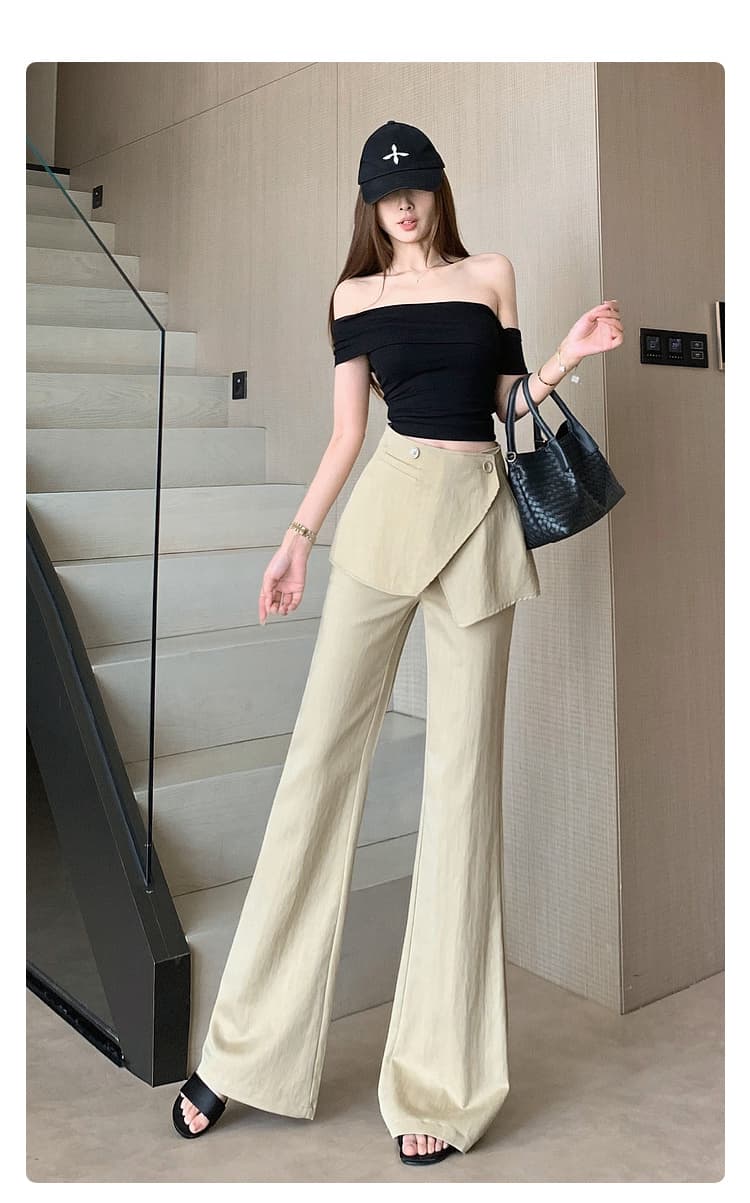 카키 색 탈착식 랩스커트팬츠 부츠컷 캐주얼 바지 여성 디자인 센스 봄 여름 새로운 패션 다용도 와이드 레그 팬츠 상세 이미지 4