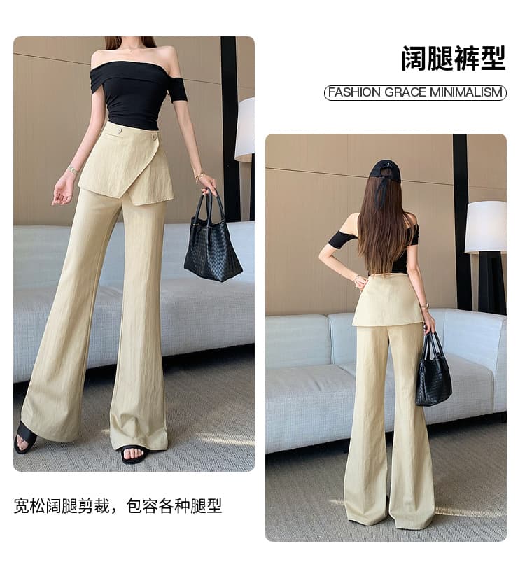 카키 색 탈착식 랩스커트팬츠 부츠컷 캐주얼 바지 여성 디자인 센스 봄 여름 새로운 패션 다용도 와이드 레그 팬츠 상세 이미지 8