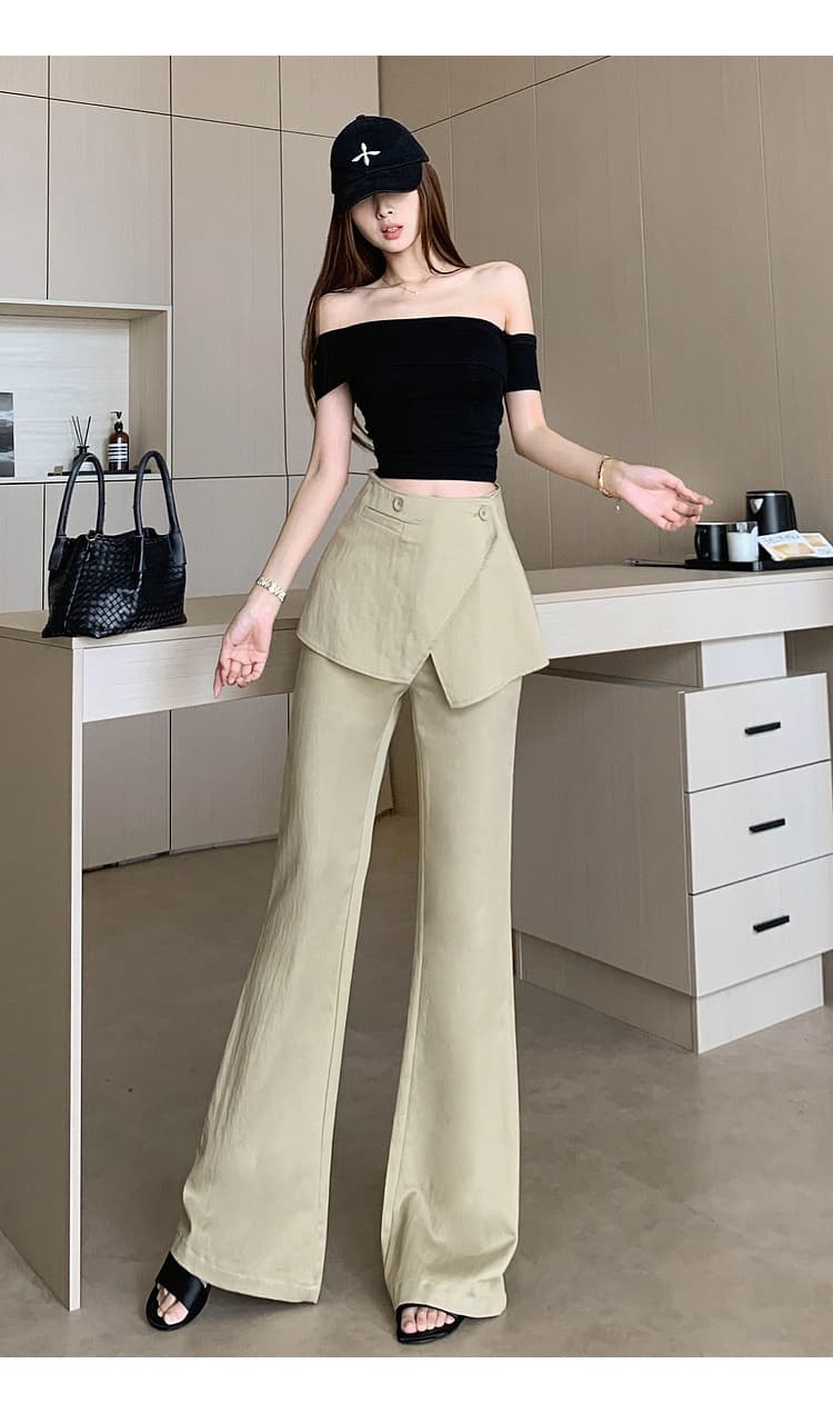 카키 색 탈착식 랩스커트팬츠 부츠컷 캐주얼 바지 여성 디자인 센스 봄 여름 새로운 패션 다용도 와이드 레그 팬츠 상세 이미지 15